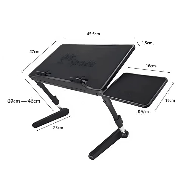 Air Space Adjustable Laptop Table Desk – Foldable Stand with Cooling Fan & Mouse Tray