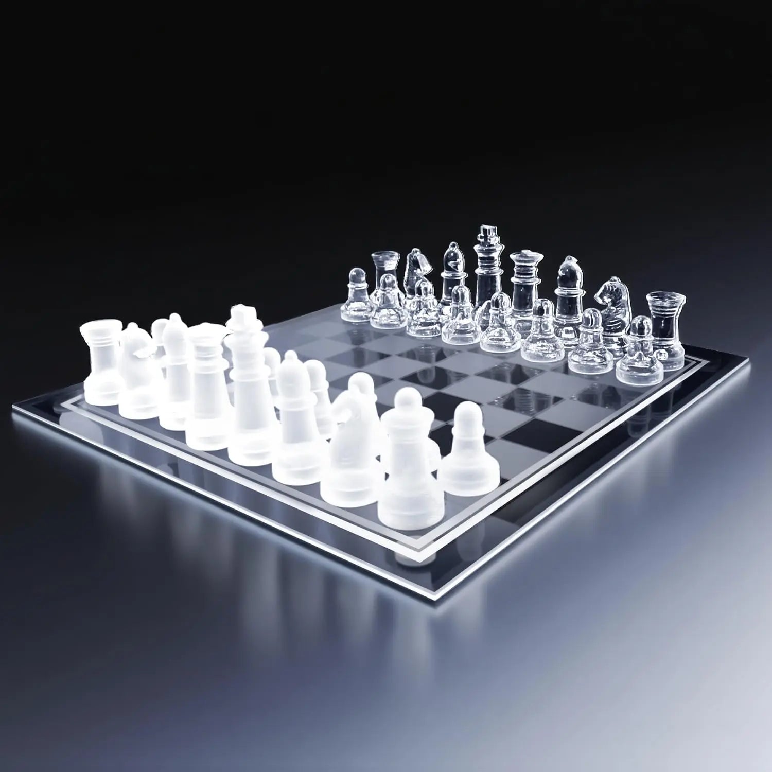 Glass Chess Set – Solid Glass Pieces & Crystal Mirror Board (10-inch) Toyz N Tingz