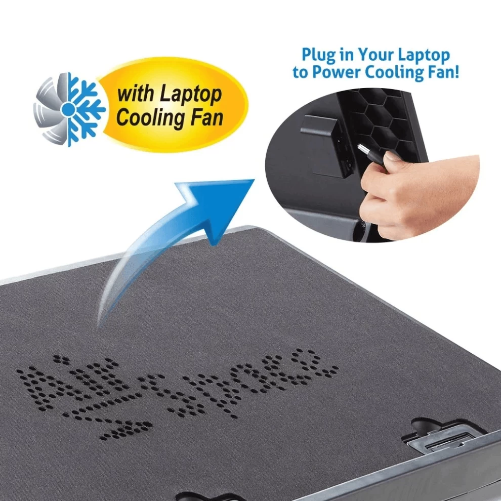 Air Space Adjustable Laptop Table Desk – Foldable Stand with Cooling Fan & Mouse Tray
