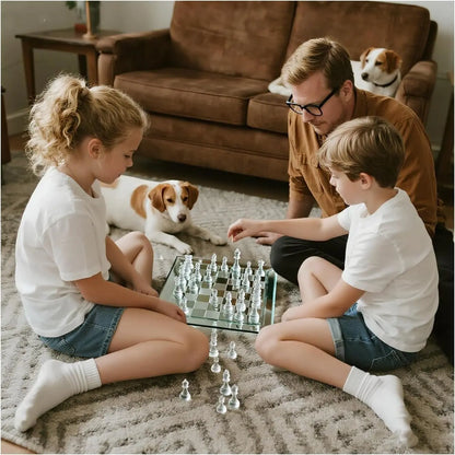 Glass Chess Set – Solid Glass Pieces & Crystal Mirror Board (10-inch) Toyz N Tingz