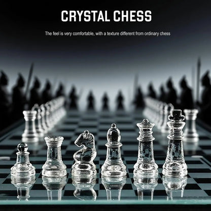 Glass Chess Set – Solid Glass Pieces & Crystal Mirror Board (10-inch) Toyz N Tingz