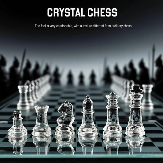 Glass Chess Set – Solid Glass Pieces & Crystal Mirror Board (10-inch) Toyz N Tingz