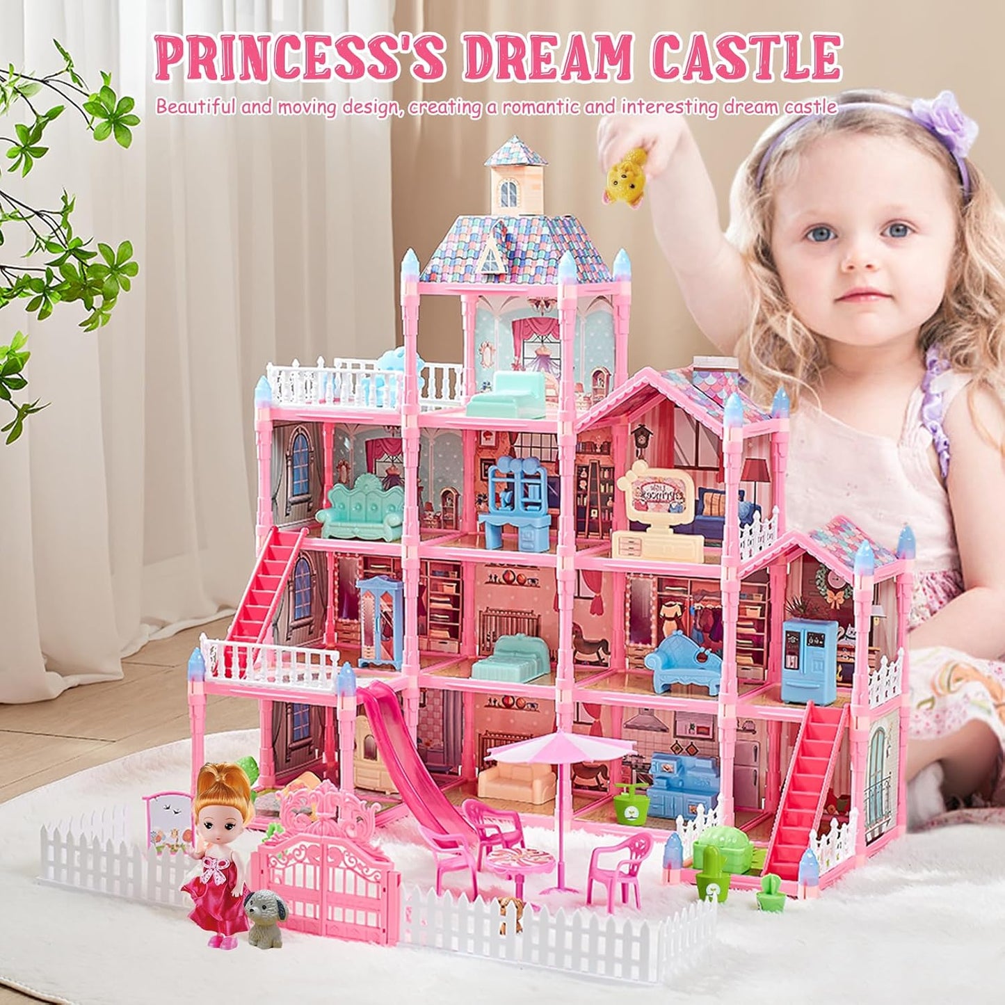 Balakaka Princess Castle Dollhouse – Fully Furnished Creative Playset (Ages 3+)