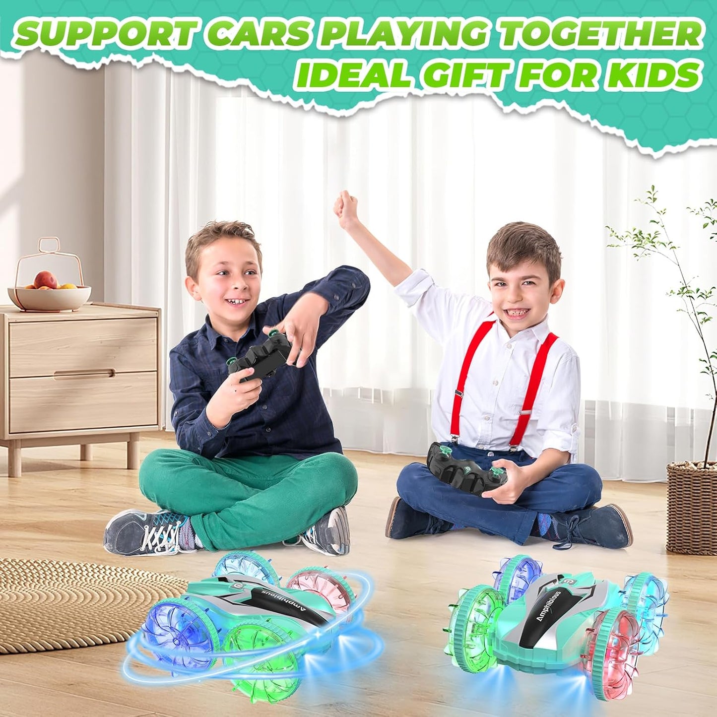 Waterproof Amphibious RC Stunt Car – 4WD, 360° Spins, Flips, Adjustable Speed & Rechargeable Batteries