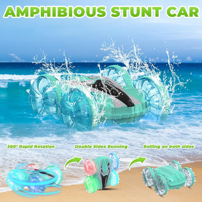 Waterproof Amphibious RC Stunt Car – 4WD, 360° Spins, Flips, Adjustable Speed & Rechargeable Batteries
