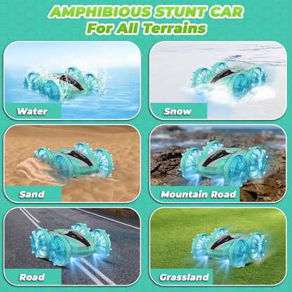 Waterproof Amphibious RC Stunt Car – 4WD, 360° Spins, Flips, Adjustable Speed & Rechargeable Batteries