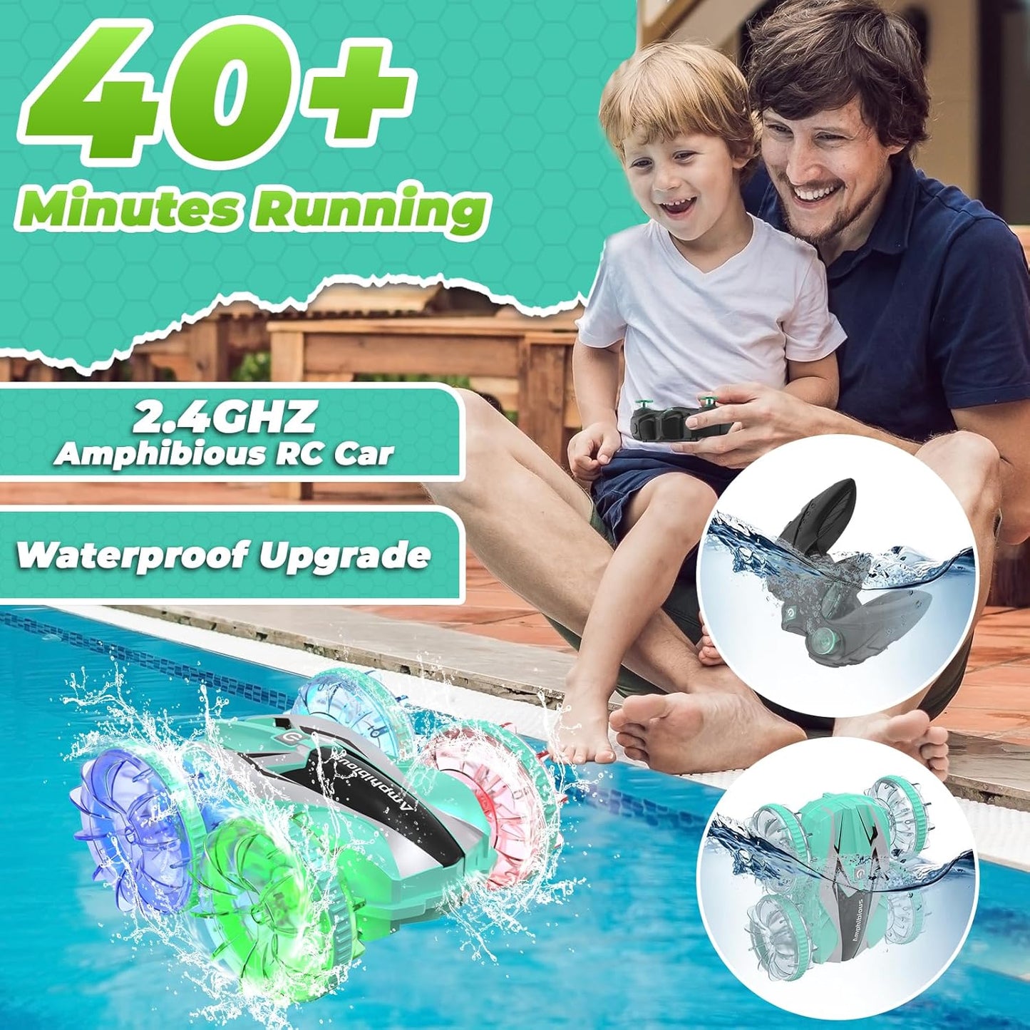 Waterproof Amphibious RC Stunt Car – 4WD, 360° Spins, Flips, Adjustable Speed & Rechargeable Batteries