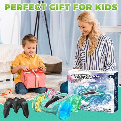 Waterproof Amphibious RC Stunt Car – 4WD, 360° Spins, Flips, Adjustable Speed & Rechargeable Batteries