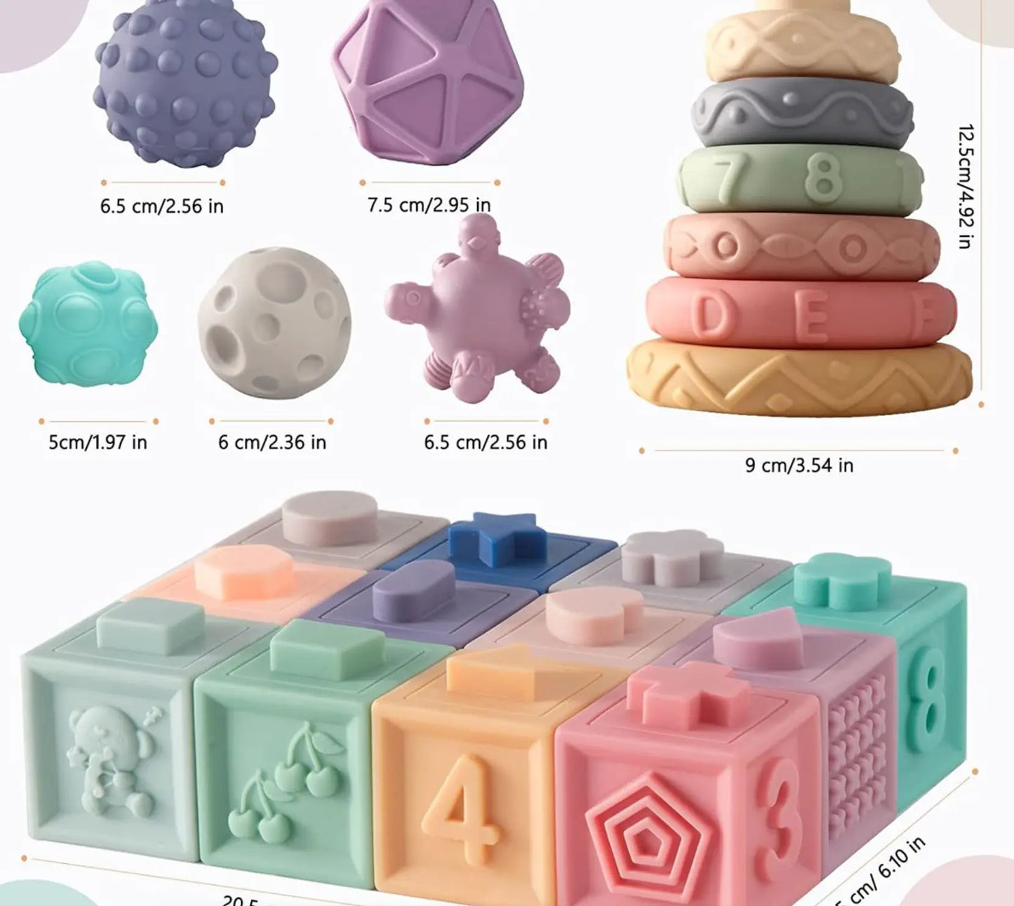 Baby 3-in-1 Montessori Set – Soft Teethers, Stacking Blocks & Sensory Balls Toyz N Tingz