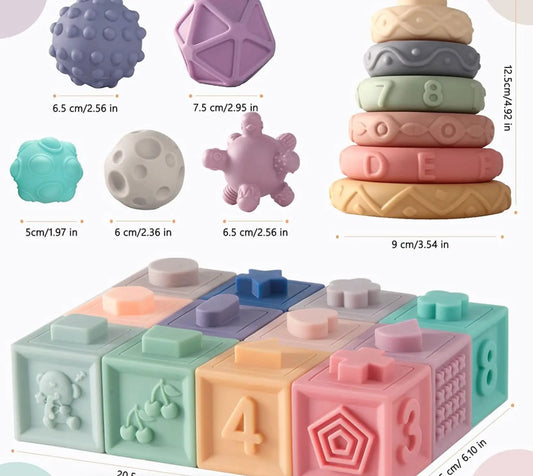 Baby 3-in-1 Montessori Set – Soft Teethers, Stacking Blocks & Sensory Balls Toyz N Tingz