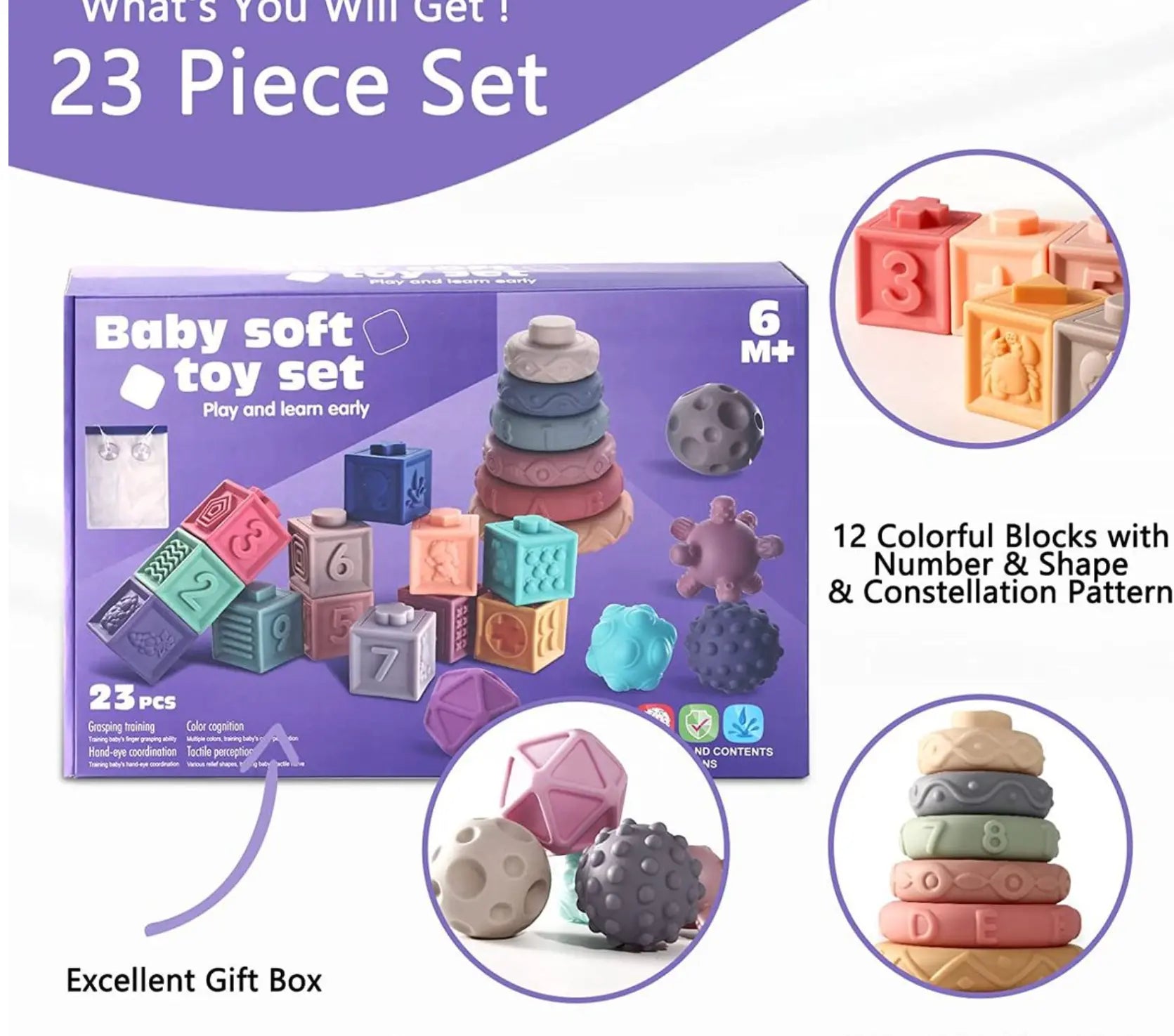 Baby 3-in-1 Montessori Set – Soft Teethers, Stacking Blocks & Sensory Balls Toyz N Tingz